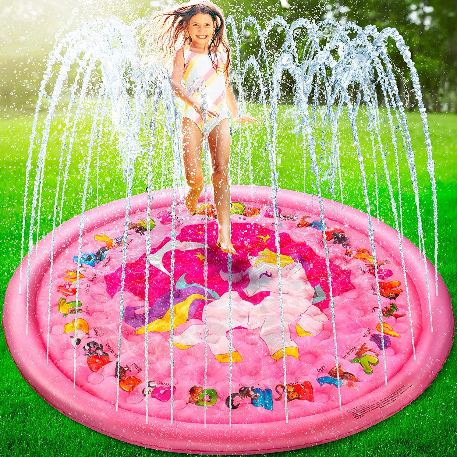Children’s Water Fountain Mat - Animal Kingdom Sprinkler Splash Pad - New