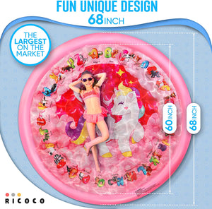 Splash Pad for Kids - Outdoor Water Toys for Toddlers - Outside Splash Mat for Kids - Water Summer Sprinkler Toys for Yard and Outdoor Backyard Activities, Unicorn