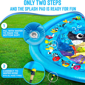 Splash Pad for Kids - Outdoor Water Toys for Toddlers - Outside Splash Mat for Kids - Water Summer Sprinkler Toys for Yard and Outdoor Backyard Activities, Shark