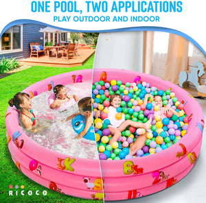 Inflatable Kiddie Pool for Kids - Kids Pools for Backyard - Swimming Pool for Kids, Toddlers, Baby - 3 Ring Pools for Inside and Outside - Durable Material with Soft Blow Up Bubble Botton, Pink