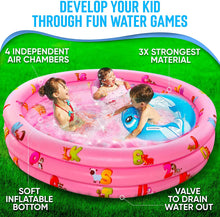 Load image into Gallery viewer, Inflatable Kiddie Pool for Kids - Kids Pools for Backyard - Swimming Pool for Kids, Toddlers, Baby - 3 Ring Pools for Inside and Outside - Durable Material with Soft Blow Up Bubble Botton, Pink